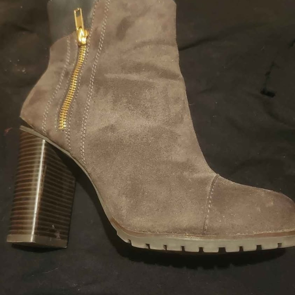 Ralph Lauren Brown Suede Heeled Boots with Gold Accent